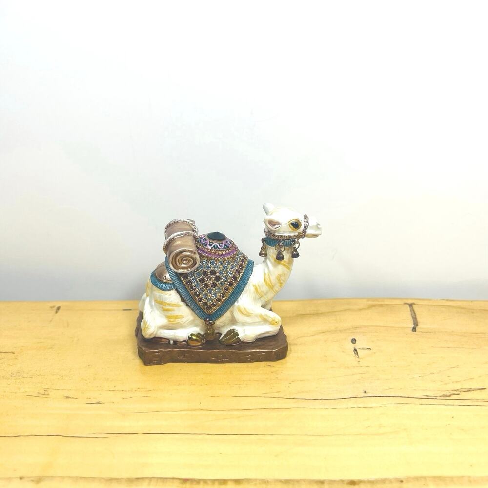 Vtg RUCINNI Bejeweled Camel Trinket Box Faberge Figurine Enamel Jewelry Box Pill